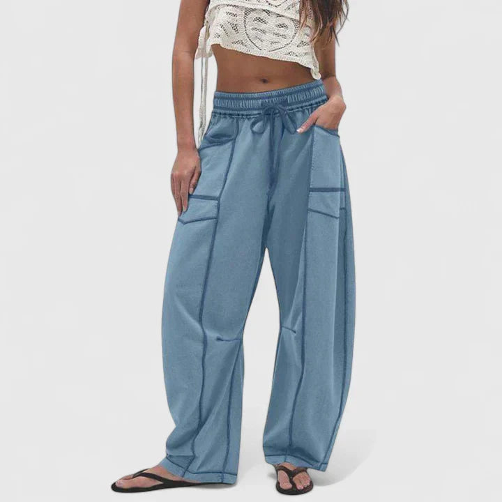 Elvira | Damen Weite Hose mit Elastikbund und Zugband - Light Brown - Image 6