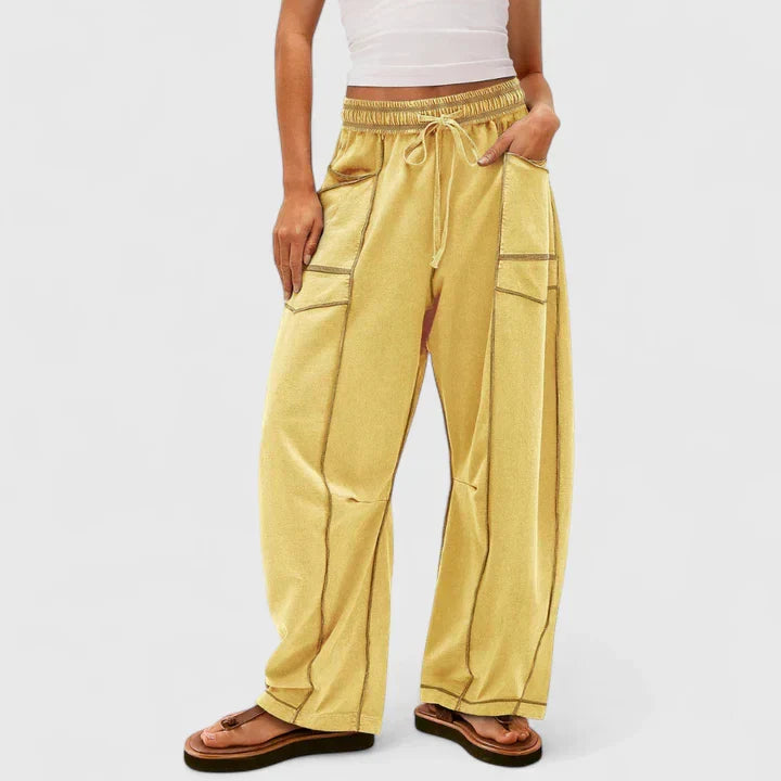 Elvira | Damen Weite Hose mit Elastikbund und Zugband - Light Brown - Image 8