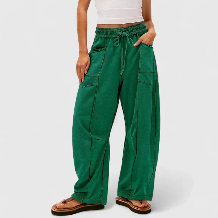 Elvira | Damen Weite Hose mit Elastikbund und Zugband - Light Brown - Image 9