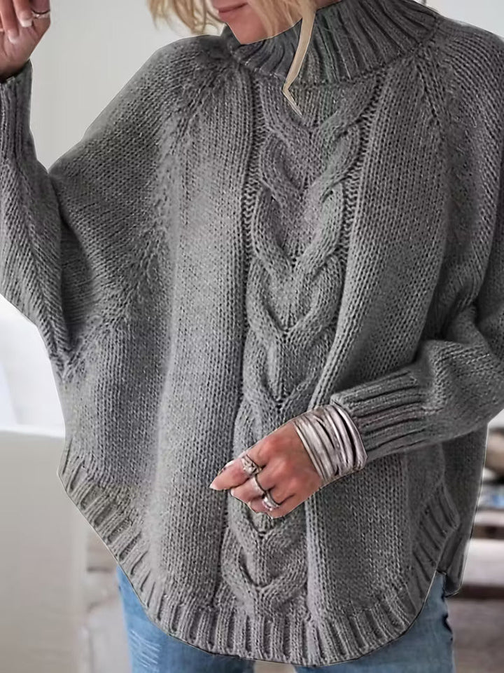 Elvunda | Damen Oversize Strickpullover mit Zopfmuster - Beige - Image 2