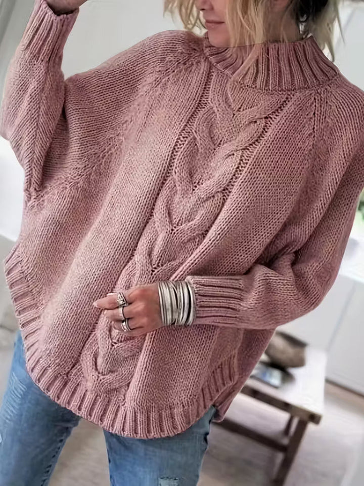 Elvunda | Damen Oversize Strickpullover mit Zopfmuster - Beige - Image 3