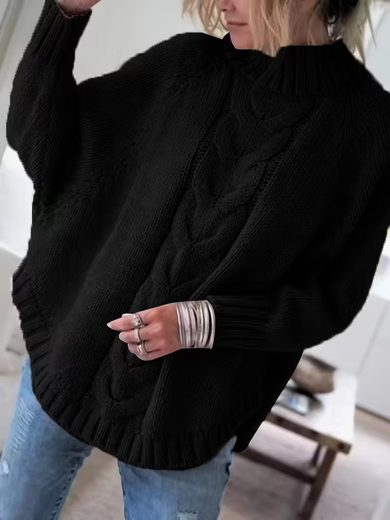 Elvunda | Damen Oversize Strickpullover mit Zopfmuster - Beige - Image 4