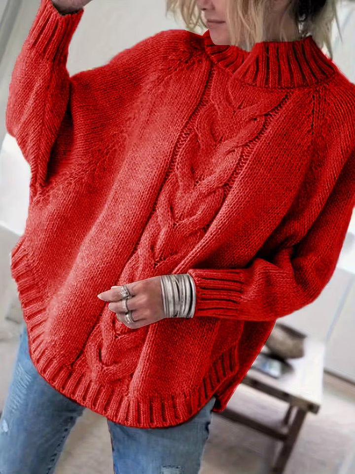 Elvunda | Damen Oversize Strickpullover mit Zopfmuster - Beige - Image 5