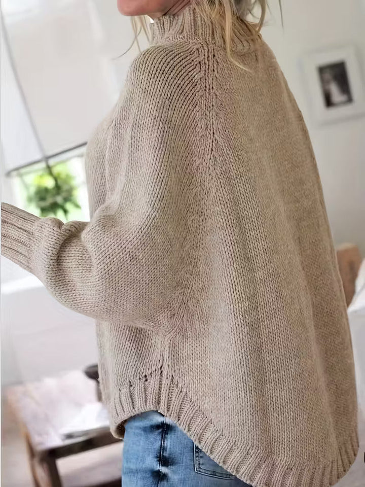 Elvunda | Damen Oversize Strickpullover mit Zopfmuster - Beige - Image 6