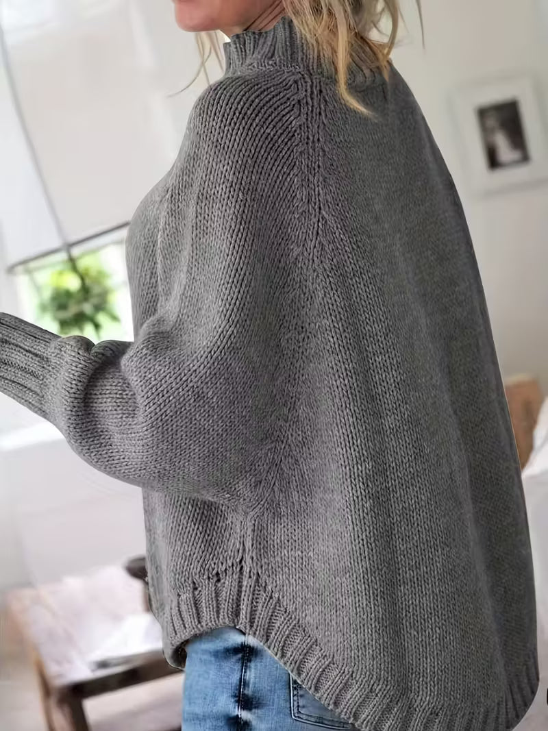 Elvunda | Damen Oversize Strickpullover mit Zopfmuster - Beige - Image 7