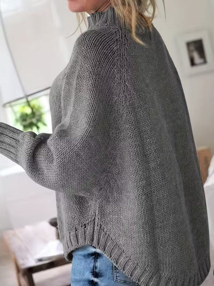 Elvunda | Damen Oversize Strickpullover mit Zopfmuster - Beige - Image 7