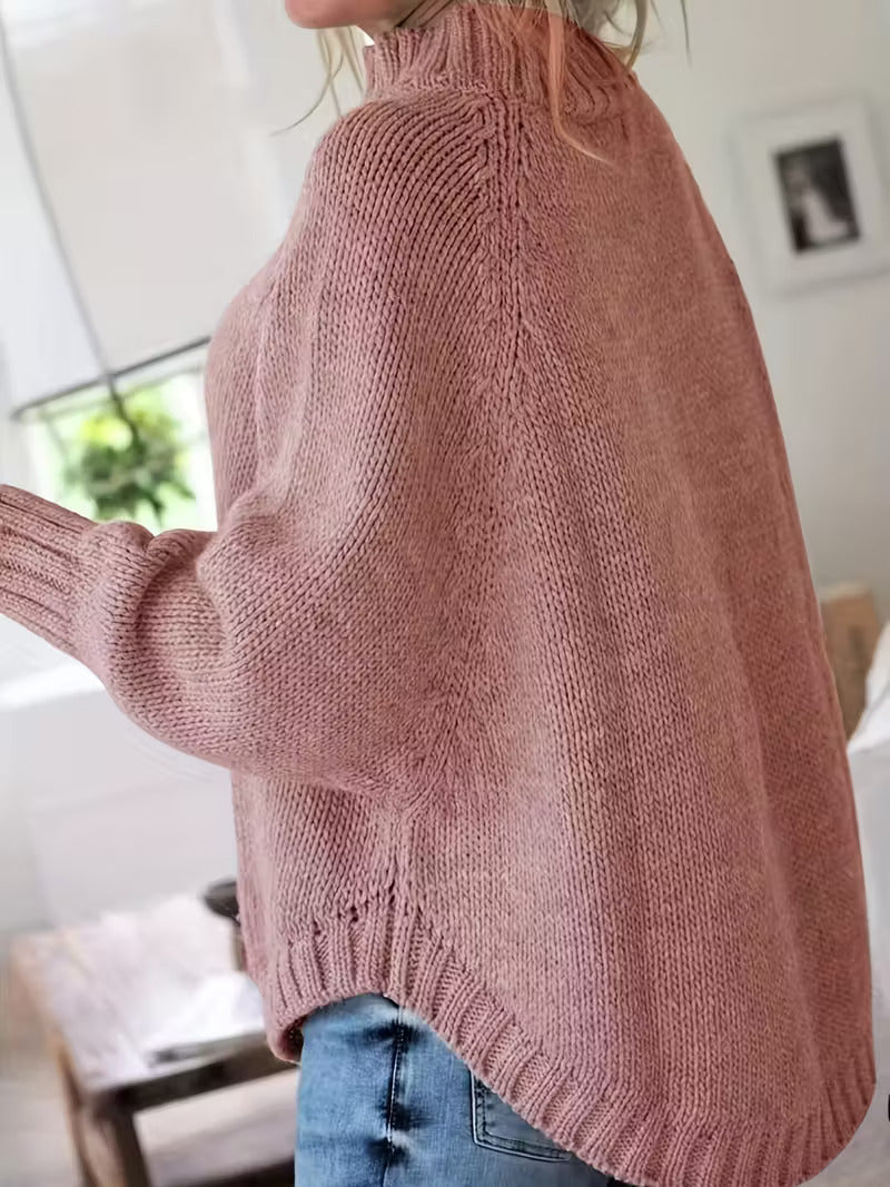Elvunda | Damen Oversize Strickpullover mit Zopfmuster - Beige - Image 8