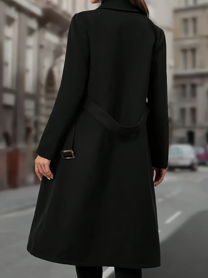 Elwara | Damen Langer Zweireihiger Mantel - Black - Image 2