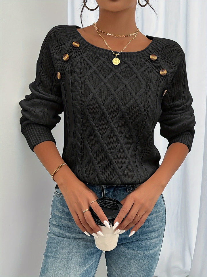 Elwina | Damen Strickpullover mit Zopfmuster - Black - Image 2