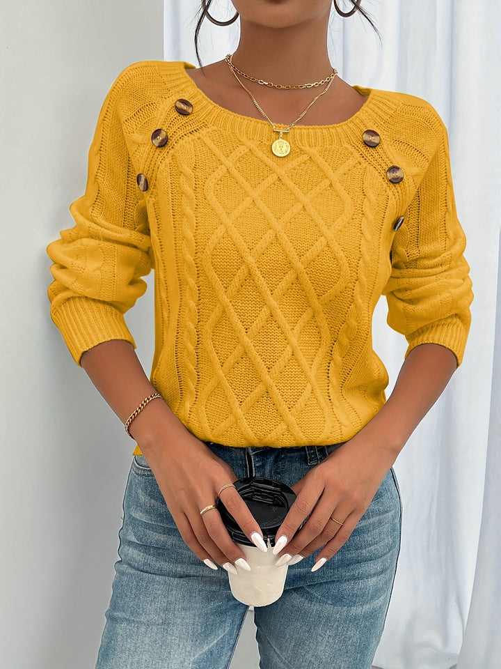 Elwina | Damen Strickpullover mit Zopfmuster - Black - Image 6