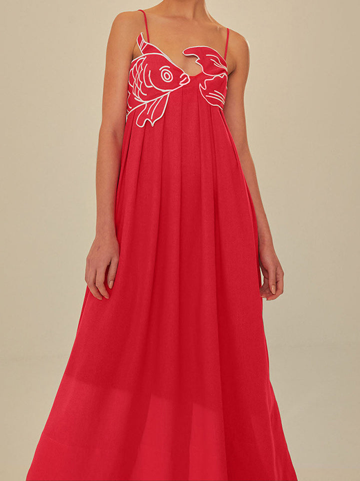 Marina | Damen Maxi Kleid ärmellos mit Stickerei, Sommerkleid