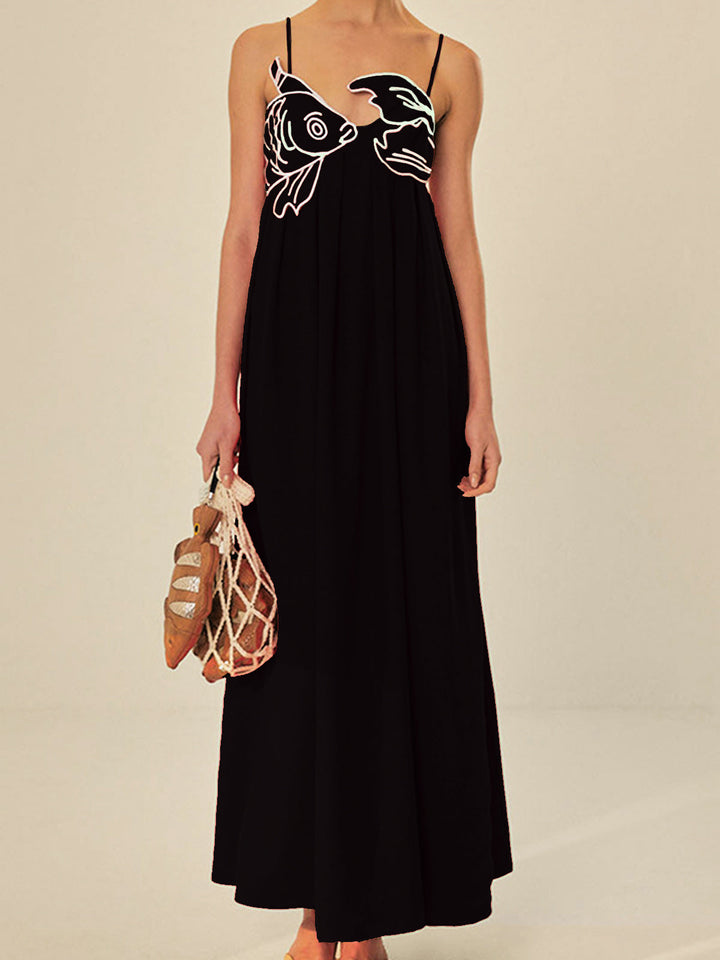 Marina | Damen Maxi Kleid ärmellos mit Stickerei, Sommerkleid