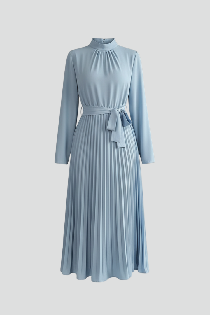 Emilia | Damen Plissee Midikleid Langarm - Light Blue - Image 1