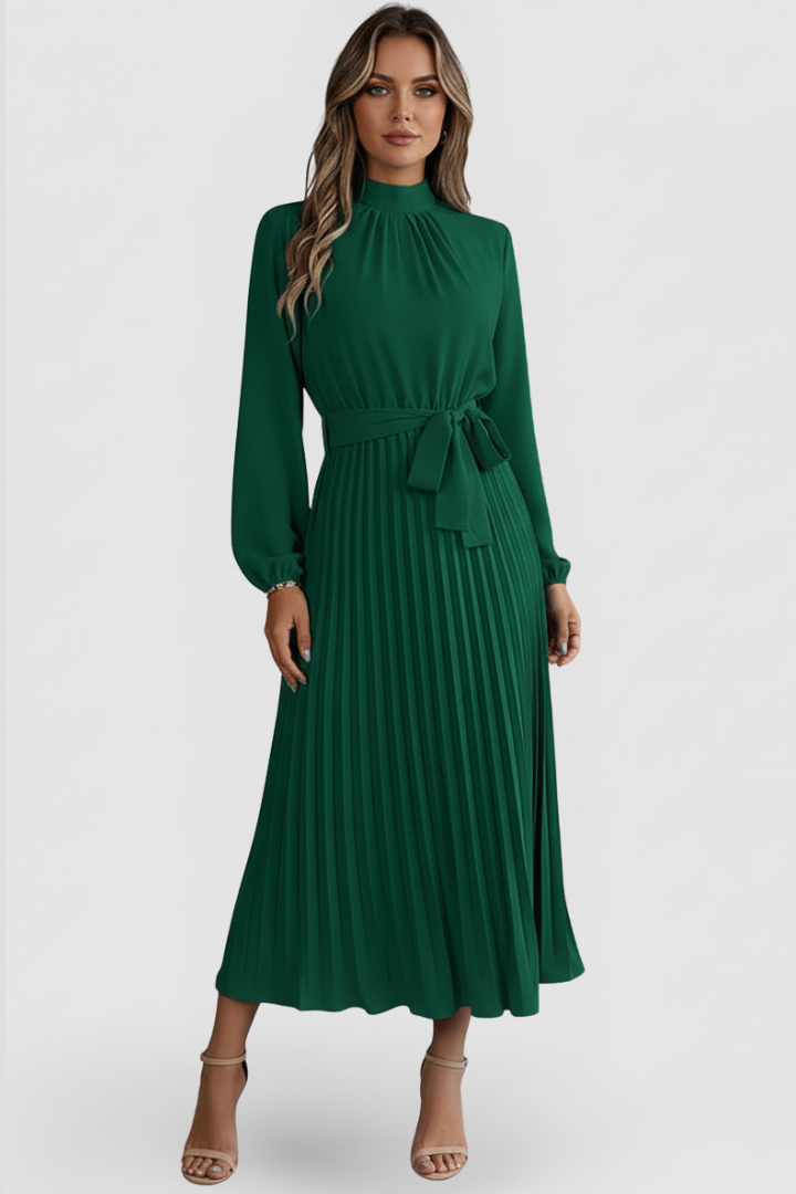 Emilia | Damen Plissee Midikleid Langarm - Light Blue - Image 6