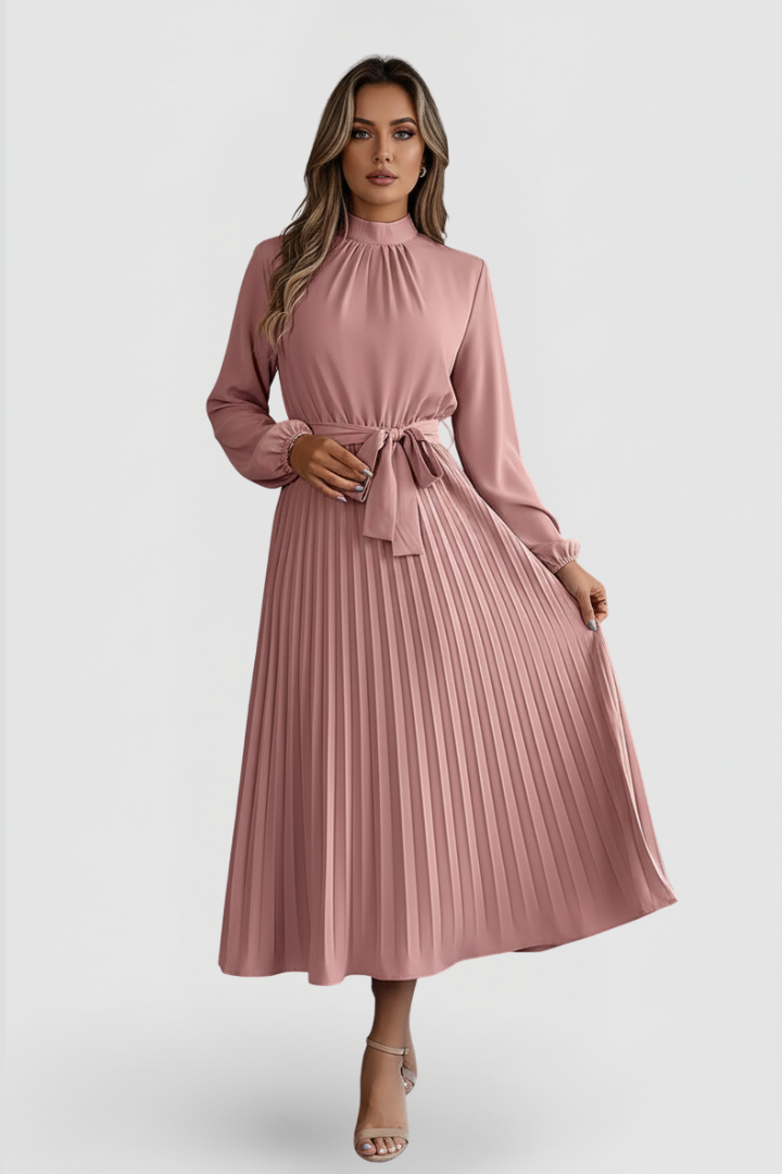 Emilia | Damen Plissee Midikleid Langarm - Light Blue - Image 8
