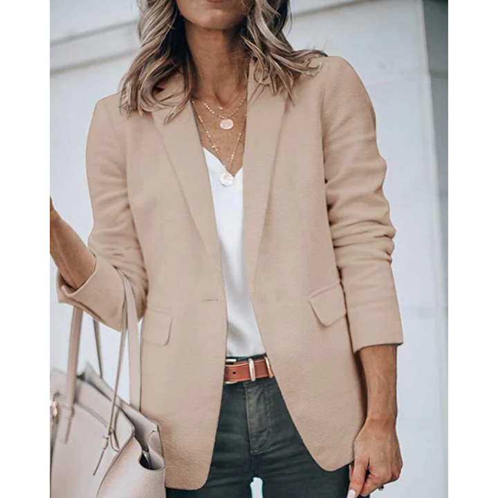 Emilia | Damen Taillierter Langarm Blazer - Beige - Image 2