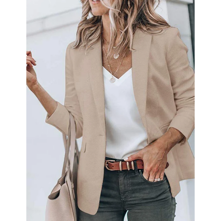 Emilia | Damen Taillierter Langarm Blazer - Beige - Image 3