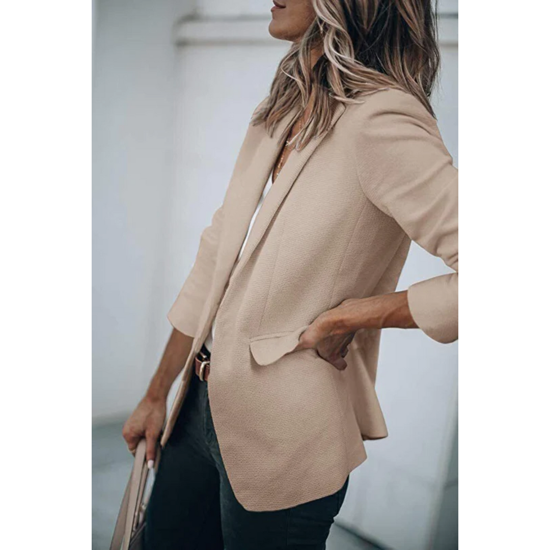 Emilia | Damen Taillierter Langarm Blazer - Beige - Image 4