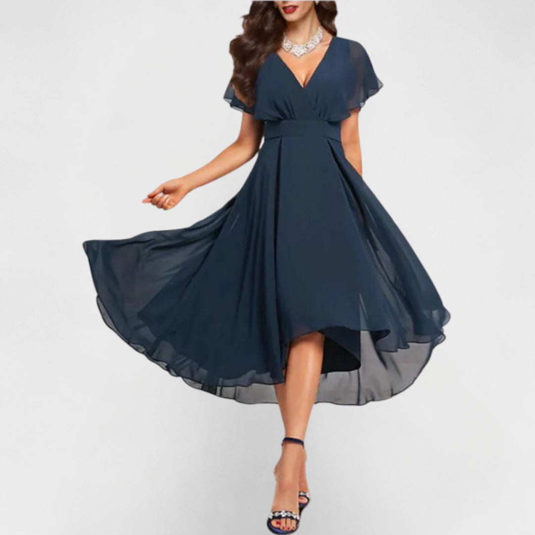 Emmeline | Damen V-Ausschnitt Midi Kleid - Navy - Image 1