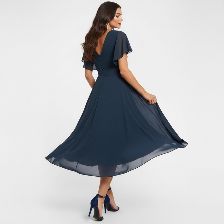 Emmeline | Damen V-Ausschnitt Midi Kleid - Navy - Image 4