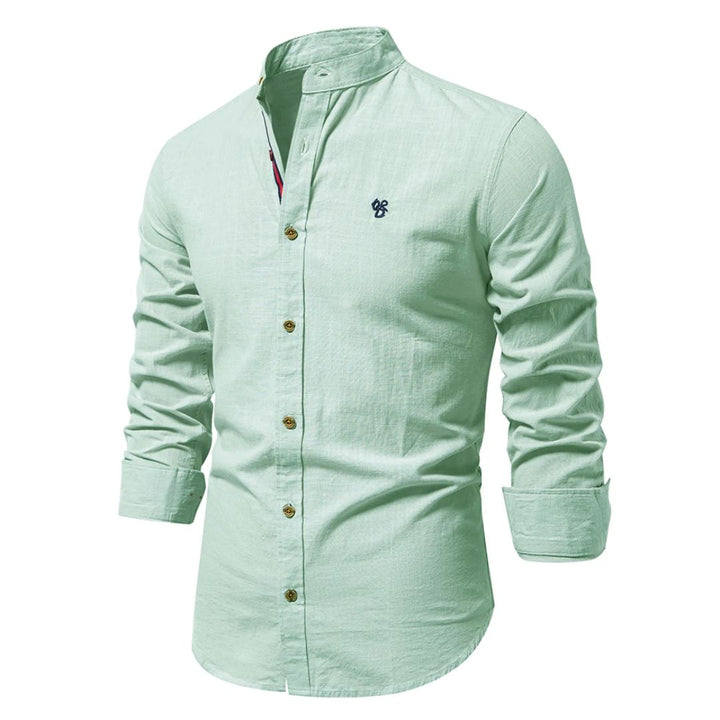 Julian | Herren Stehkragen Hemd Langarm Slim Fit Freizeithemd