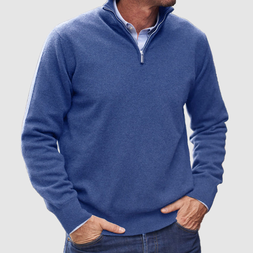 Erasmus | Herren Half-Zip Pullover Langarm Strickpullover - Blue - Image 1