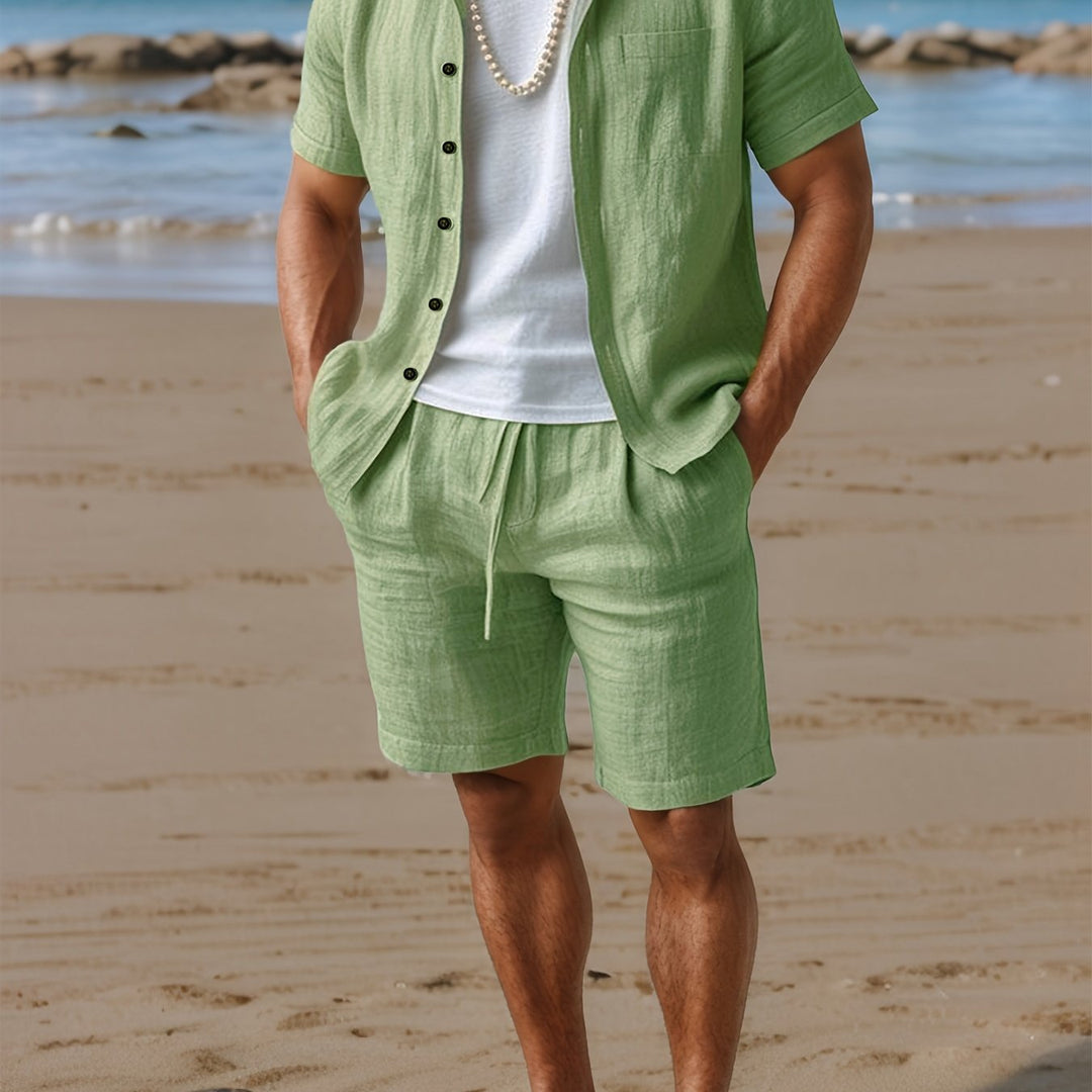 Eriksson | Herren Kurzarm Hemd Shorts Set Regular Fit - Sky Blue - Image 12