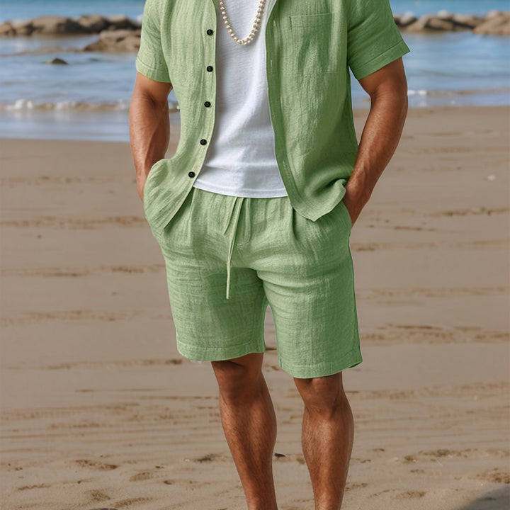 Eriksson | Herren Kurzarm Hemd Shorts Set Regular Fit - Sky Blue - Image 12