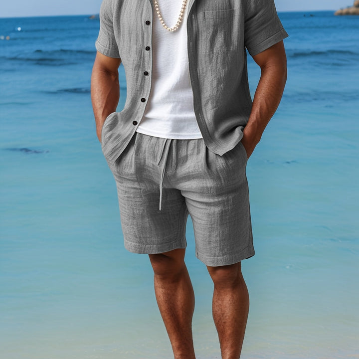 Eriksson | Herren Kurzarm Hemd Shorts Set Regular Fit - Sky Blue - Image 14