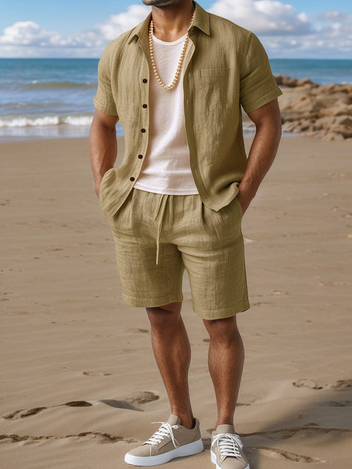 Eriksson | Herren Kurzarm Hemd Shorts Set Regular Fit - Sky Blue - Image 2