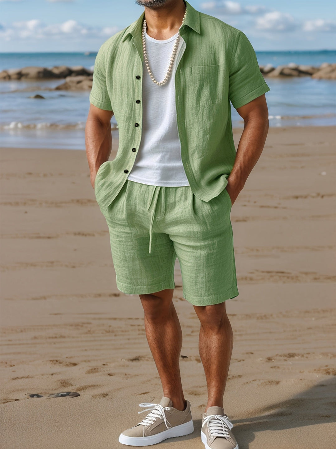 Eriksson | Herren Kurzarm Hemd Shorts Set Regular Fit - Sky Blue - Image 4