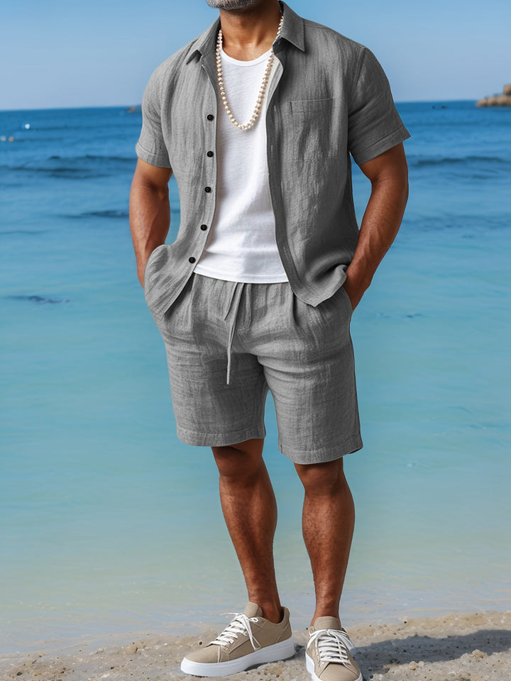 Eriksson | Herren Kurzarm Hemd Shorts Set Regular Fit - Sky Blue - Image 6