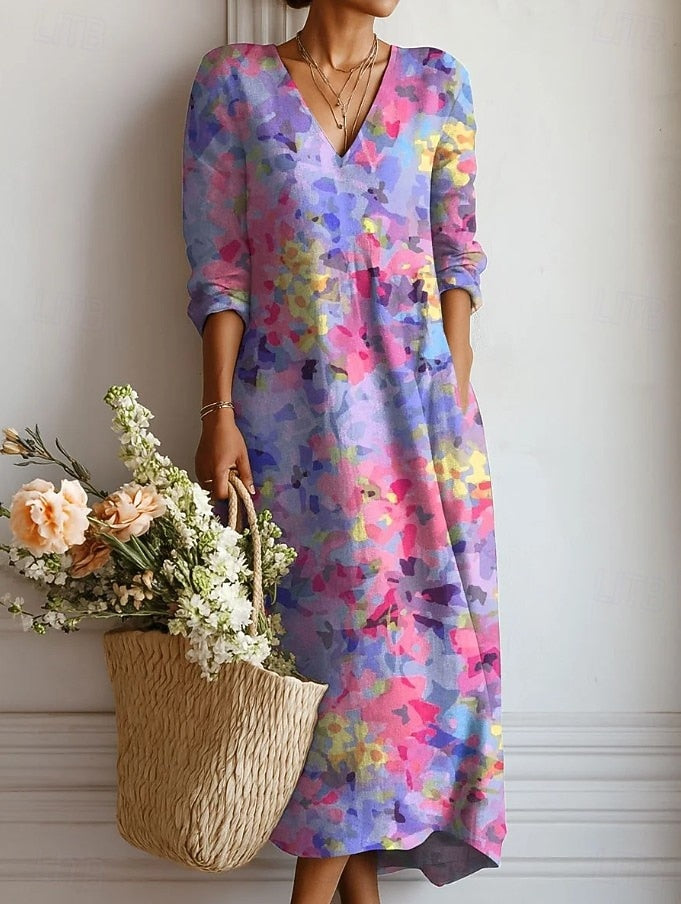 Esperanza | Damen Blumenkleid V-Ausschnitt Langarm Midi - Image 1