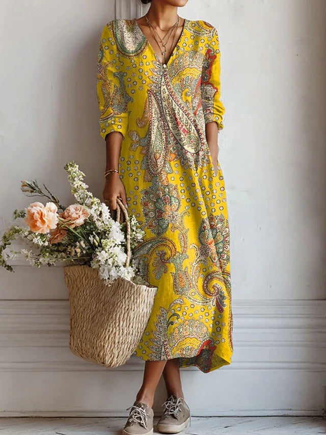 Esperanza | Damen Blumenkleid V-Ausschnitt Langarm Midi - Image 2