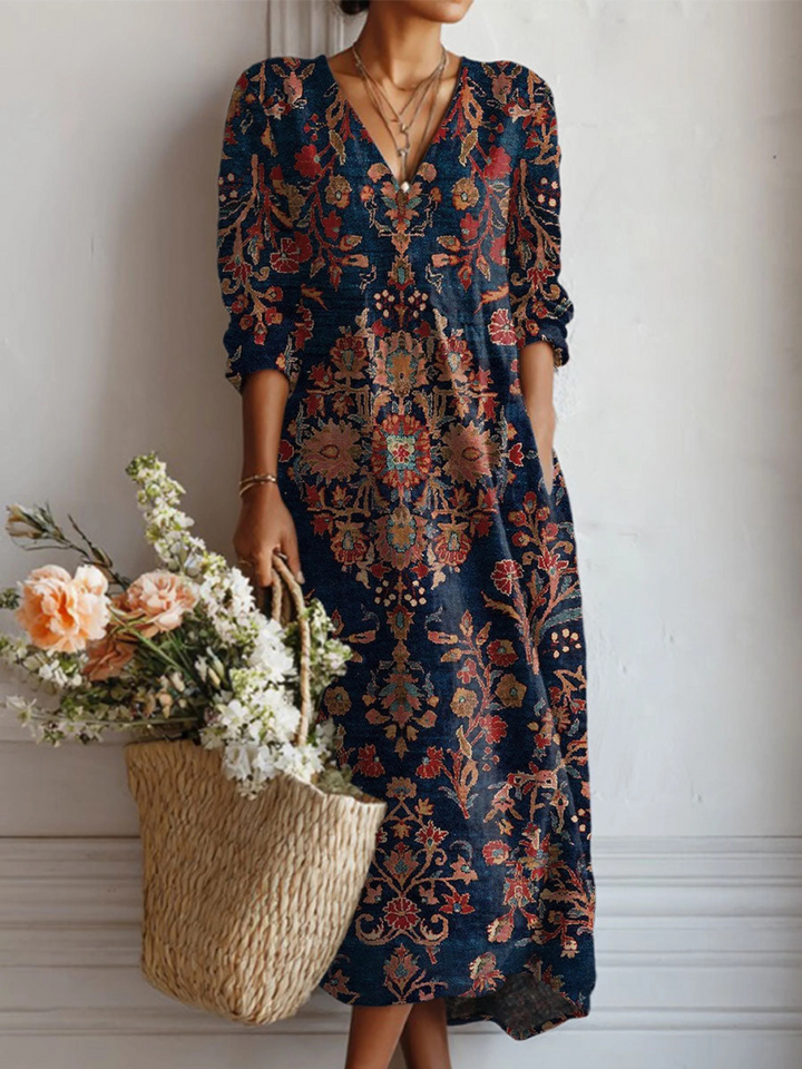 Esperanza | Damen Blumenkleid V-Ausschnitt Langarm Midi - Image 4