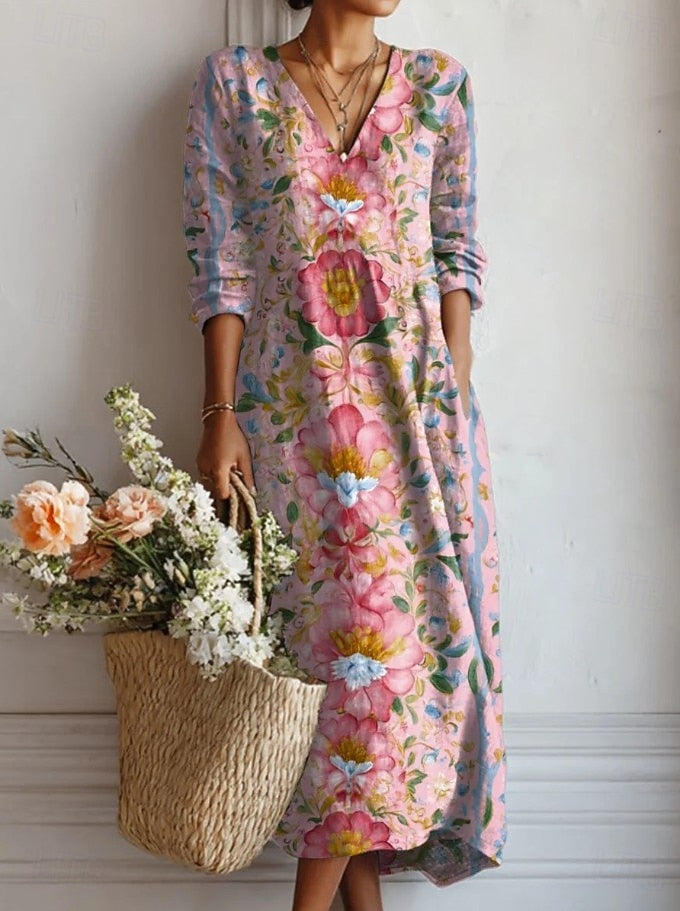 Esperanza | Damen Blumenkleid V-Ausschnitt Langarm Midi - Image 5