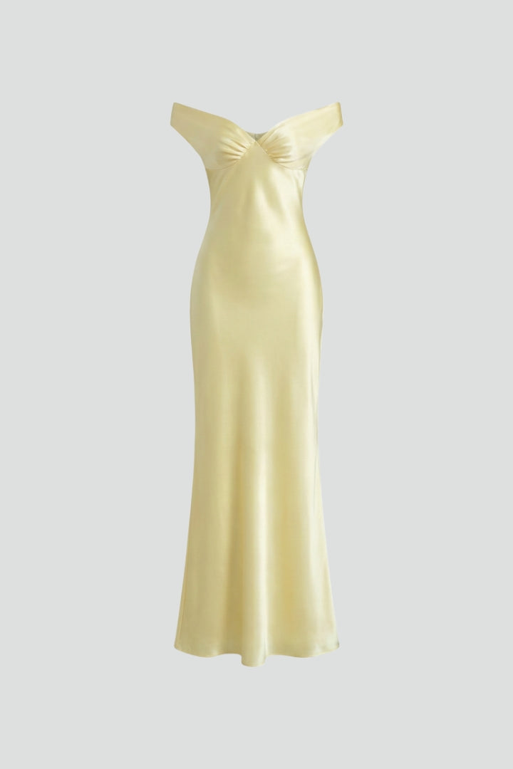 Estelle | Damen Off-Shoulder Maxikleid in Champagner - Champagne - Image 1