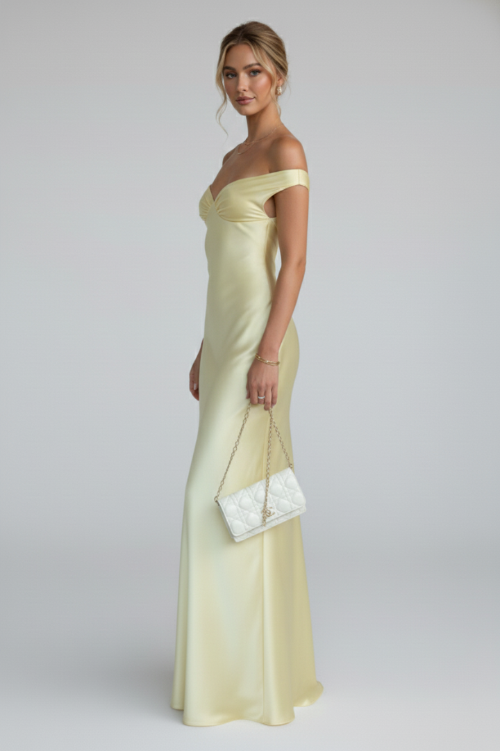 Estelle | Damen Off-Shoulder Maxikleid in Champagner - Champagne - Image 4