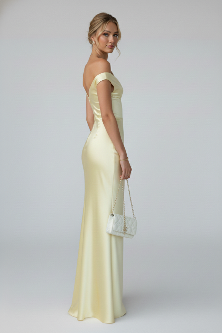 Estelle | Damen Off-Shoulder Maxikleid in Champagner - Champagne - Image 5