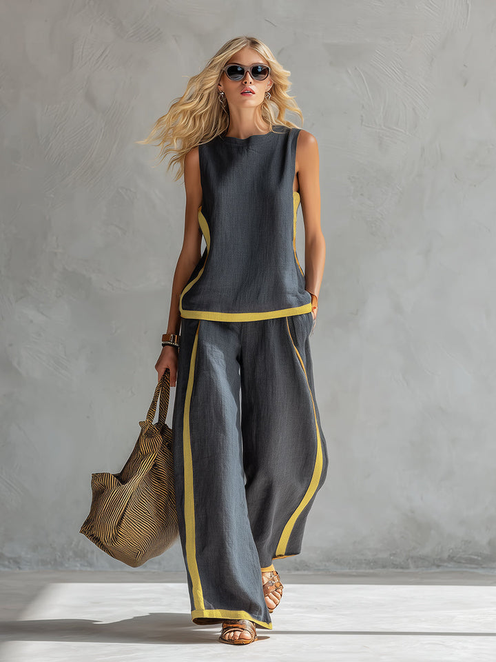 Estelle | Damen Zweiteiler Ärmellos Set mit Weiter Hose - Grey - Image 1