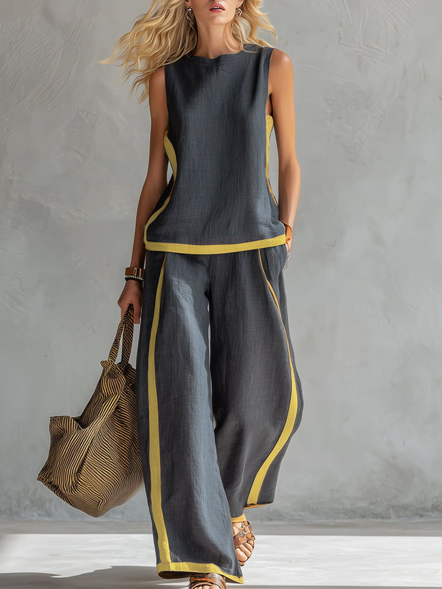 Estelle | Damen Zweiteiler Ärmellos Set mit Weiter Hose - Grey - Image 3