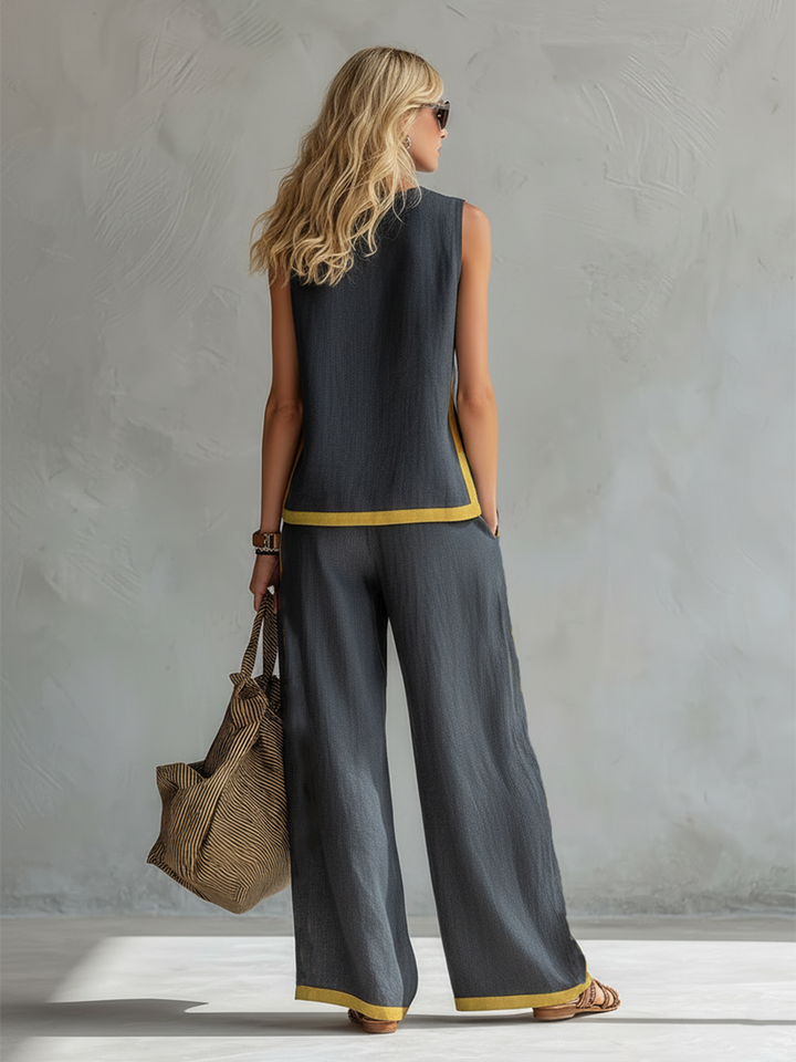 Estelle | Damen Zweiteiler Ärmellos Set mit Weiter Hose - Grey - Image 4