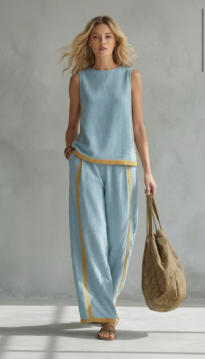 Estelle | Damen Zweiteiler Ärmellos Set mit Weiter Hose - Grey - Image 7