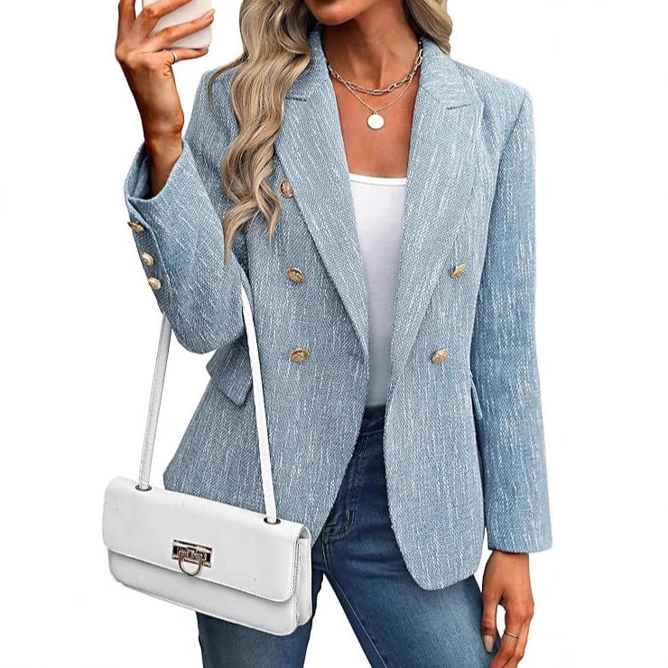 Estrid | Damen Zweireihiger Blazer mit Reverskragen - Light Blue - Image 1