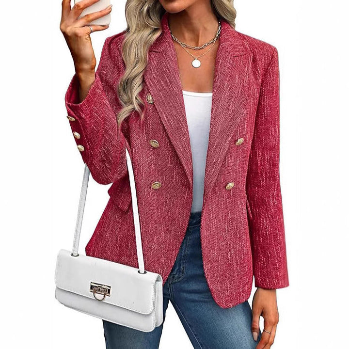 Estrid | Damen Zweireihiger Blazer mit Reverskragen - Light Blue - Image 7
