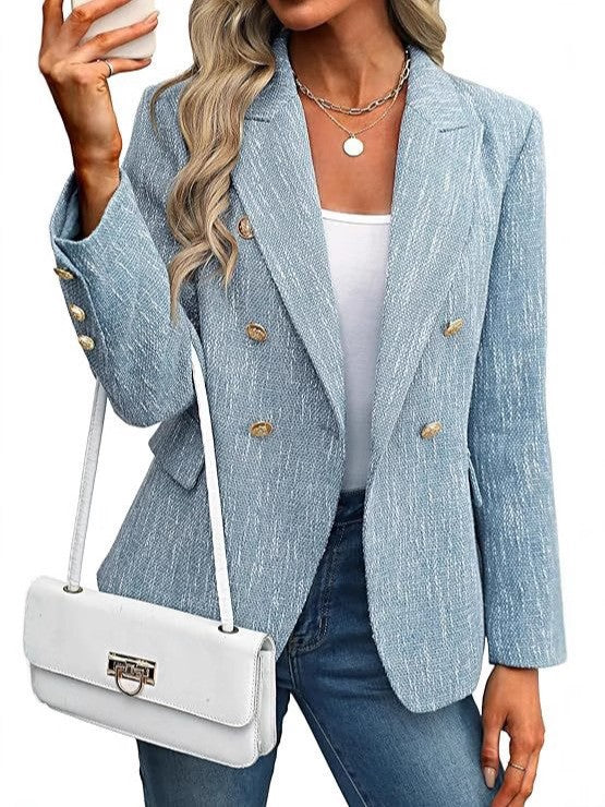 Estrid | Damen Zweireihiger Blazer mit Reverskragen - Light Blue - Image 9