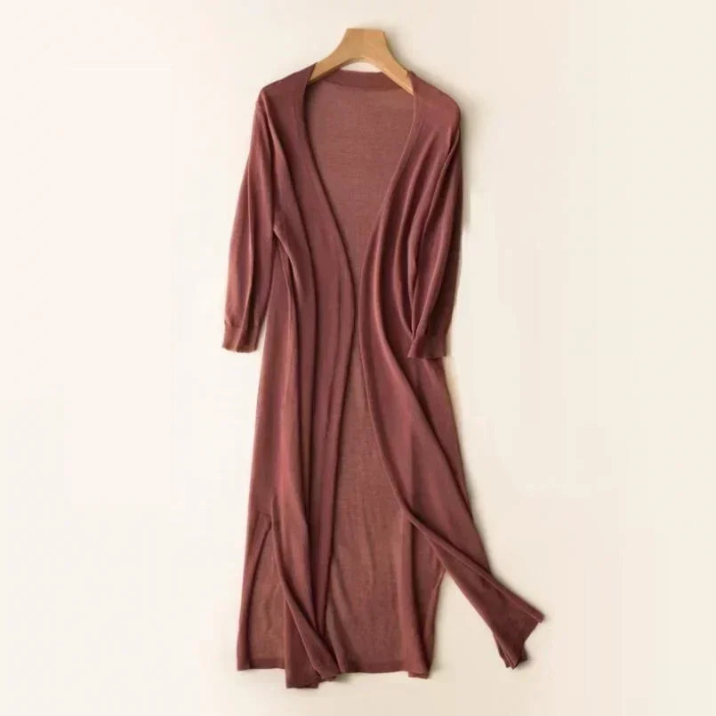 Eulalia | Damen Lange Strickjacke - Burgundy - Image 1