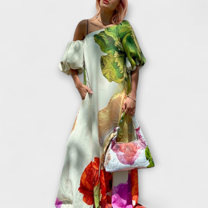 Eulalie | Damen One-Shoulder Asymmetrisches Maxikleid - Floral - Image 1