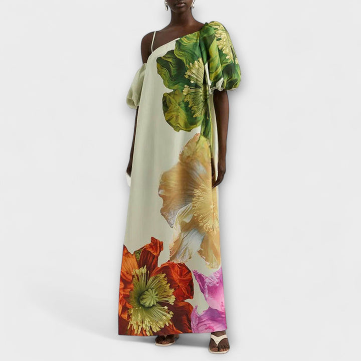 Eulalie | Damen One-Shoulder Asymmetrisches Maxikleid - Floral - Image 2