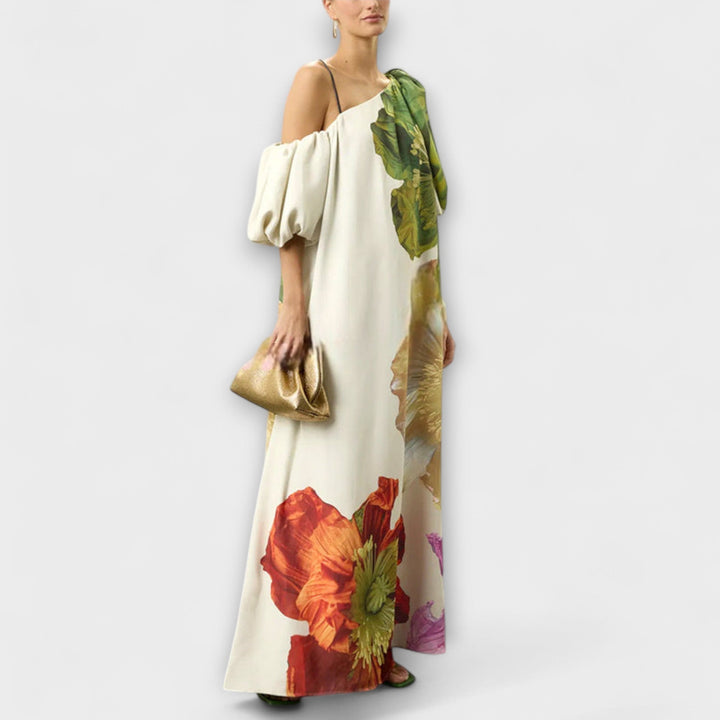 Eulalie | Damen One-Shoulder Asymmetrisches Maxikleid - Floral - Image 3